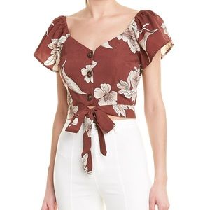 NEW Button Tie Front Top w/ Printed Flower Design